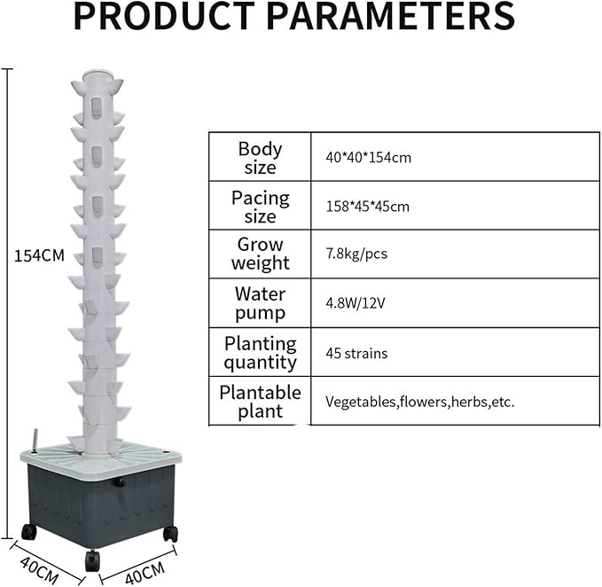 Hydroponic Tower Growing sytem Indoor Garden Hydroponic Tower Growing Sytem 15 Layer 45 Plants Sites Vertical Hydroponic Tower with Pump and Movable Water Tank Easy to in