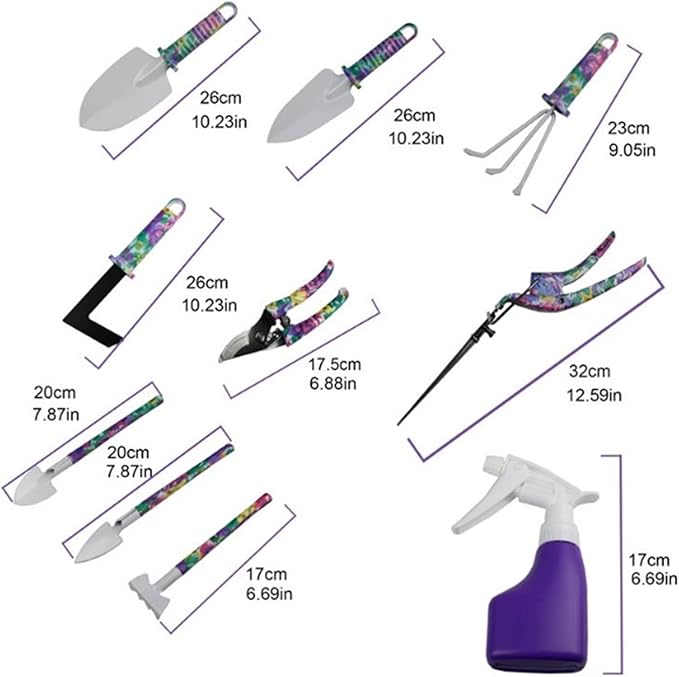 Garden Tools Set 10 Pieces Gardening Tools Garden Hand Tools with Purple Floral Print Ergonomic Handle &amp Carrying Case (Color : Green)