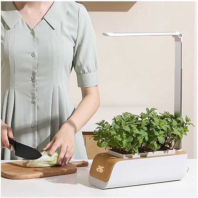 Hydroponics Growing System with Smart LED Grow Light Water &amp Temp Reminder Adjustable Height Indoor Herb Garden Kit