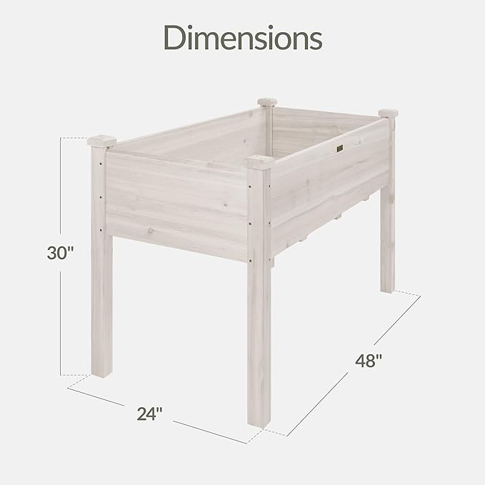 Best Choice Products 48x24x30in Raised Garden Bed Elevated Wood Planter Box Stand for Backyard Patio Balcony w/Bed Liner 200lb Capacity - White