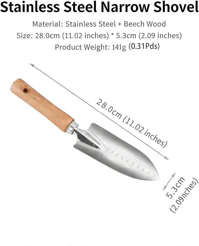 Gardening Tool Set 5-Piece Stainless Steel Garden Tools with Beech Wood Handles for Weeding and Transplanting