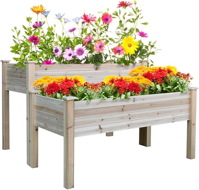 Wooden Raised Garden Bed with Legs 45.25”L X 45”W X 30”H Elevated Reinforced Large Planter Box for Vegetable Flower Herb Outdoors - Beam and Column Structure - Unmatched Strength Outlast