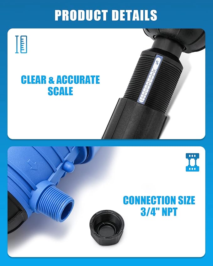 NEWTRY 1%-10% Fertilizer Injector for Drip Irrigation Adjustable Water Powered Dosing Pump 3/4 NPT