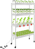 4 Tier Hydroponic Grow Kit on Wheels Hydroponic Tower with Grow Baskets and Adjustable Foot Pads Hydroponics Growing System Kit for Growing Lettuce Oilseed Rape Celery White