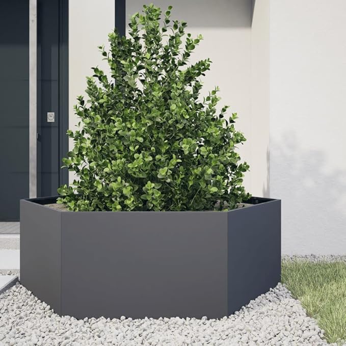 Large Anthracite Steel Hexagonal Garden Planter 47.2x54.3x17.7in Outdoor Raised Garden Bed for Flowers Herbs Durable Metal Planter Box