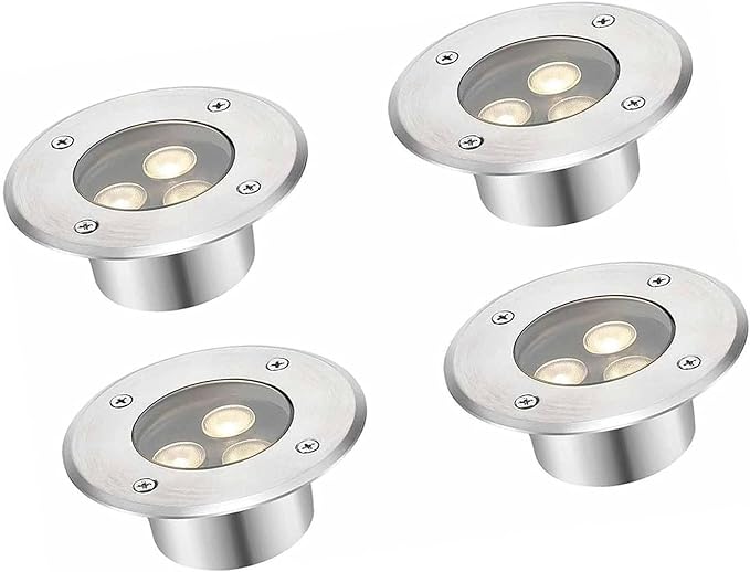 4PCS Outdoor LED Buried Light Ultra-thinyo RGB Fountain Landscape Lights IP68 Waterproof Round Recessed Spot Lamp LED Underwater Pond Lights Decorative LightingWhite-AC 24V-3W