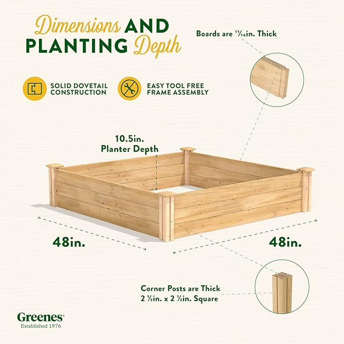 Greenes Fence Premium Cedar Raised Garden Bed 4' x 4' x 10.5 (3/4 Thick) - Made in USA with North American Cedar