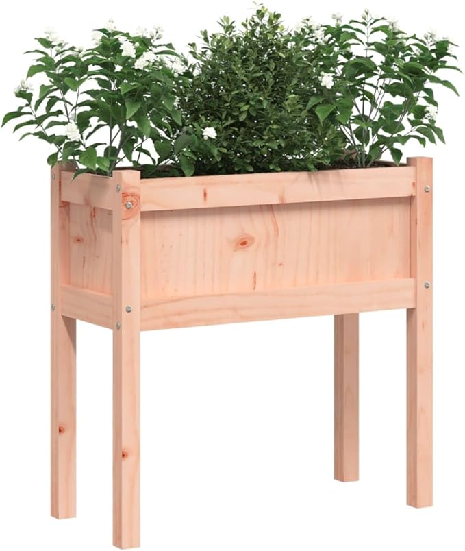 Rustic Solid Douglas Wood Garden Planter Raised Bed Brown Rectangular 27.6x12.2x27.6 in Large Outdoor Planter for Flower Herb Vegetable Gardening on Patio Balcony Terrace