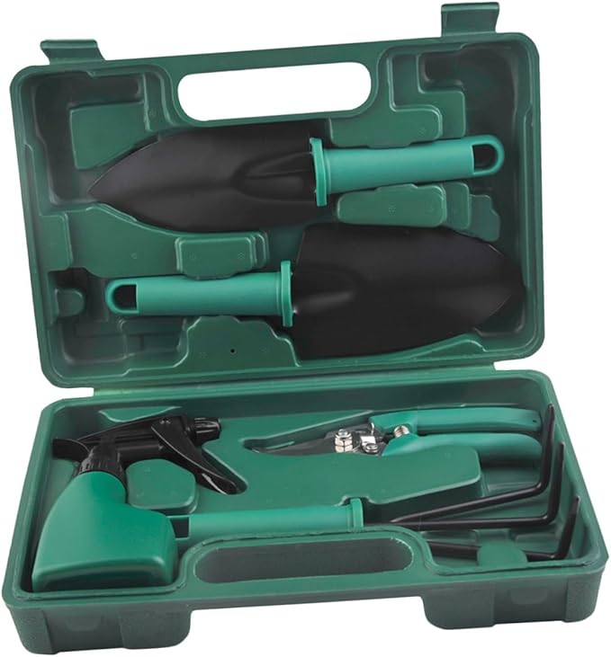 VANZACK Garden Tool Set with Stainless Steel Shovel and Rake Portable 5pcs Hand Tools for Flower Planting and Gardening with Carry Case for Lawn and Yard Work