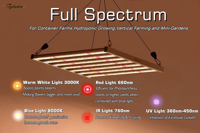 300Watt LED Grow Lamp UV IR Full Spectrum 4x4 5x5ft Coverage Grow Light Bar with 1092pcs Diodes 7 Bars Led Plant Growing Lamp for Vertical Farming Commercial Dimmable Easy Installation