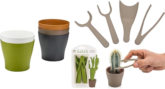 5 Colorful Planter Pots with Mini Garden Hand Transplanting Tools - for Flowers Herbs Succulents Cacti Indoor and Outdoor Plants