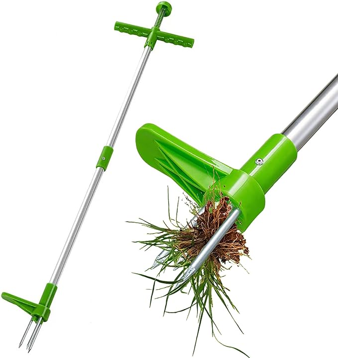 Portable Stand Up Weed Puller Garden Lawn Root Remover Tool Long Handle Weeding Tool with 3-Claw Steel Head