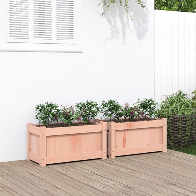 2-Pack Large Raised Garden Bed 23.6x23.6x12.2 Solid Douglas Fir Wood Planter Box Untreated Natural Brown Outdoor Patio Planter for Vegetables Flowers Herbs on Balcony Terrace Yard