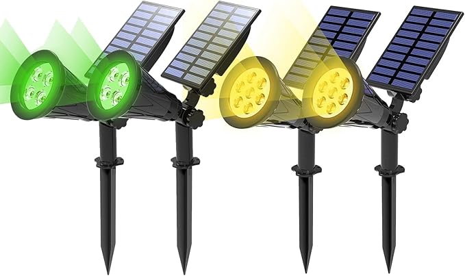 T-SUN Solar Spotlights Outdoor Waterproof Auto Turn ON/Off Solar Lights Green 2 Pack &amp Yellow 2 Pack