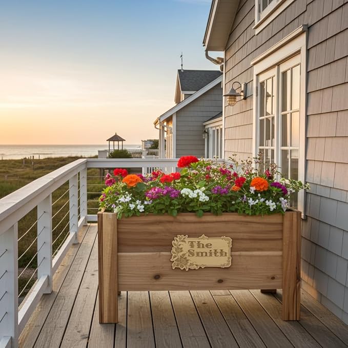 Personalized Cedar Raised Planter Box – Custom Plaque Plate Engraved Garden Bed for Vegetables &amp Flowers Handmade in USA
