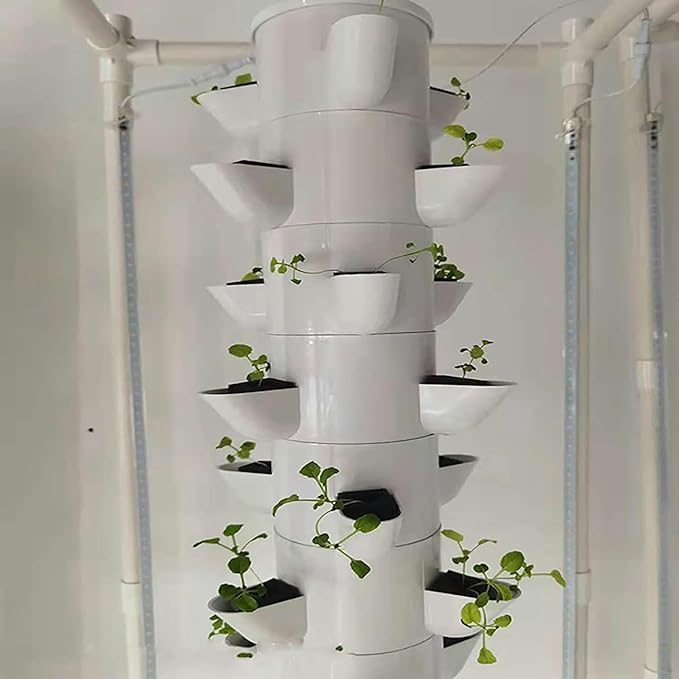 Hydroponic Tower Aquaponic Cultivation System of 45 Holes 15 -Story Air Cultivation Kit for Herbs Fruits and Vegetables with Moisturizing Pump Adapter Network Pots