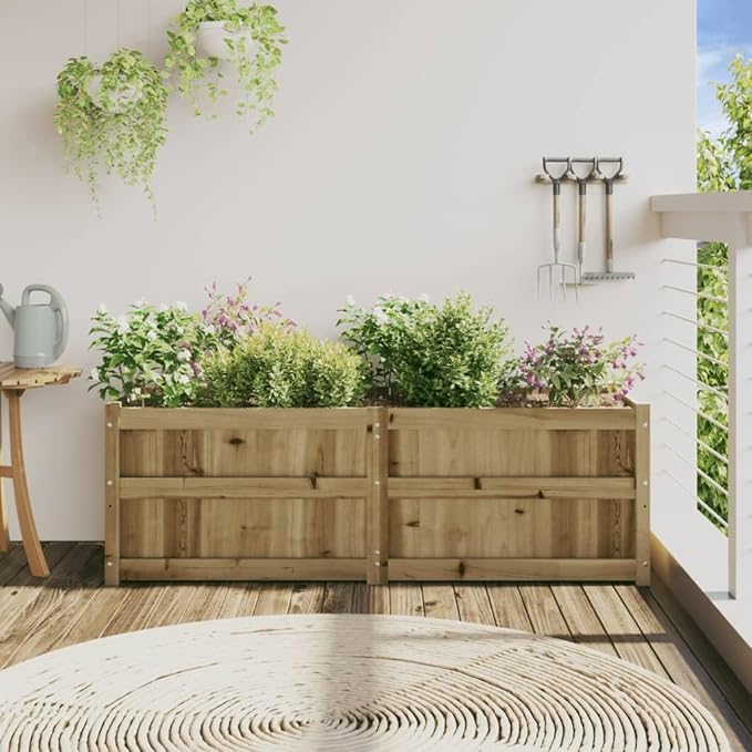 Wooden Raised Garden Bed Garden Planter Box Outdoor Wood Raised Garden Bed for Planting Plants Vegetables 59.1x19.7x19.7 Impregnated Wood Pine-252