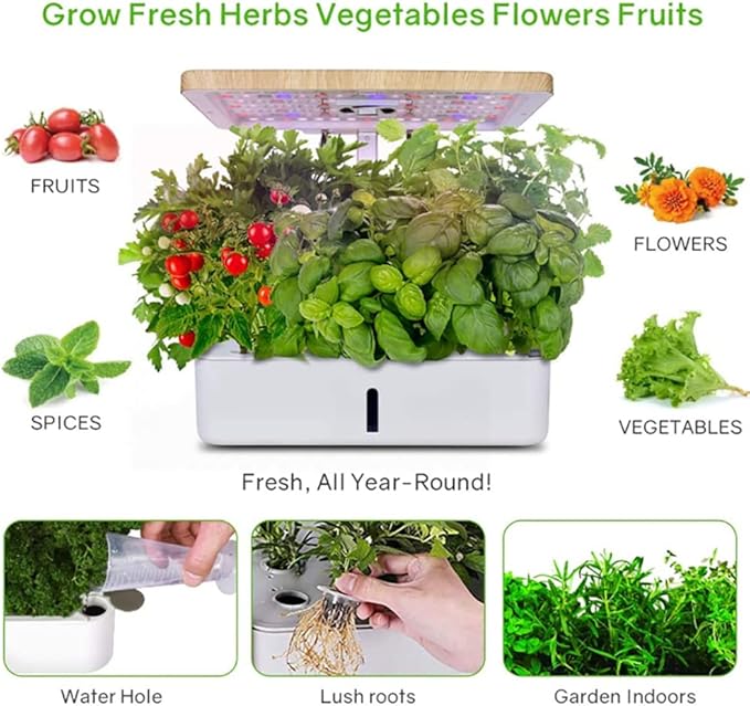 GeRRiT Hydroponics Growing System Kit 12Pods 30cm Adjustable Height Indoor Garden with LED Grow Light Fan Water Tanks for Indoor Outdoor