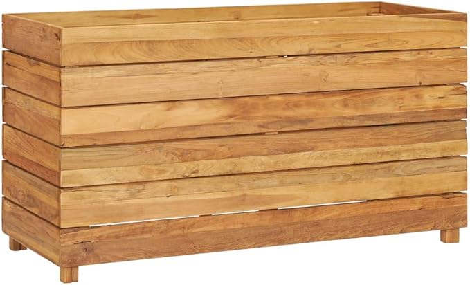 Raised Bed Recycled Teak Raised Planter with Wooden Legs and Steel Rack Bottom for Flowers Vegetables Weather Resistant Outdoor Planting Box Container 39.4x15.7x21.7 -AA