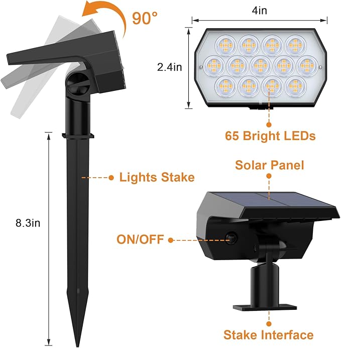 WELALO Solar Spot Lights Outdoor [10 Pack/65 LED/3 Modes] 2-in-1 Solar Landscape Spotlights Solar Powered Security Lights IP68 Waterproof Wall Lights for Walkway Yard Garden Driveway(Warm White)