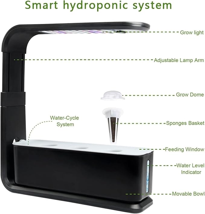 Pveanns Hydroponics Growing System 3 Pods Hydroponics Growing System Indoor Garden with LED Grow Light Automatic Timer Germination Kits Height Adjustable for Home Kitchen