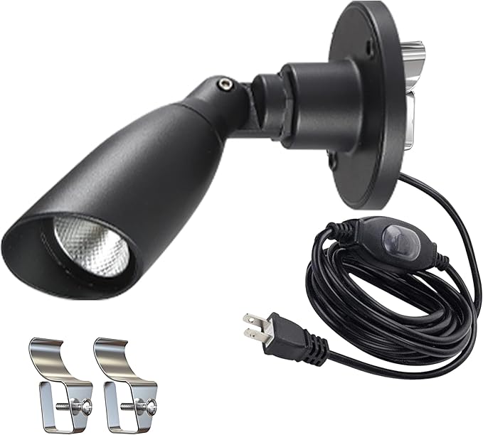 Kiven LED Indoor/Outdoor Waterproof Spotlight Porch Light with 9.84 FT Plug-in Cord 5 Watts Silvery Plug in Accent Light with Vinly Siding Hooks for Plants Porch Garden(Warm White)
