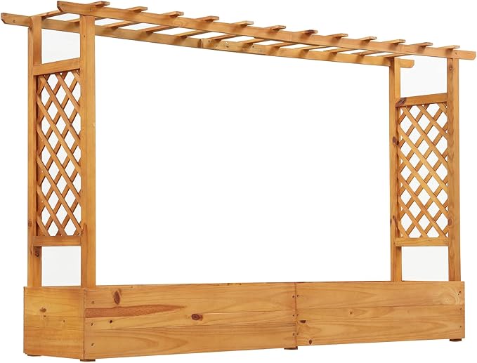 Happygrill 45 Raised Garden Bed with Trellis Wood Planter Box w/Hanging Roof 2 Side Trellises Open-Ended Base for Flower Climbing Plant Plant Container for Garden
