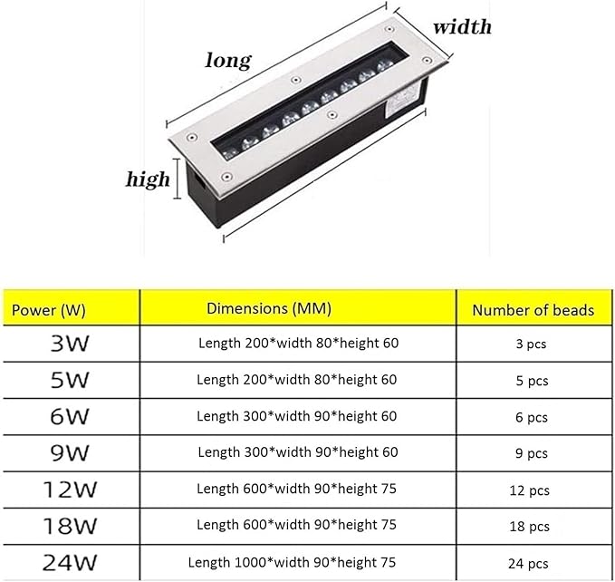 Outdoor Recessed LED Spotlight Rectangular Linear Underground Light IP67 Waterproof Corridor Aisle Lights Stair Step LightGreen-85-245V(9W)