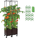 Tomato Cage with Trellis 62 H Wheeled Tomato Planter Box Outdoor for Climbing Plants Flowers Potato Vine Vegetables Portable Self Watering Raised Garden Bed for Patio Greenhouse