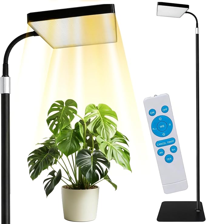 Grow Lights for Indoor Plants LED Full Spectrum Plant Grow Light with Stand Adjustable Height Growing Lamp with Remote Control 4/8/12H Timer 10 Dimmable Brightness 47inch