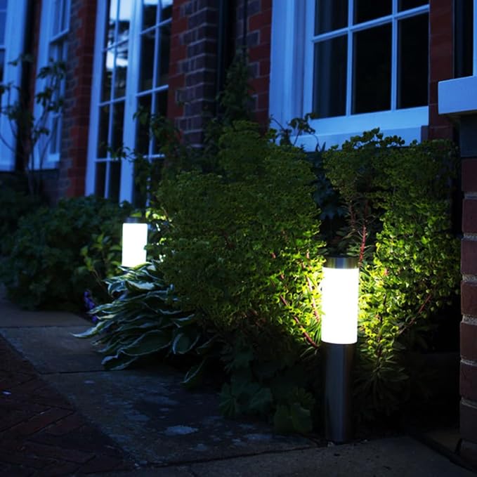 Solar Lawn Light LEDs Stainless Steel Landscape Stick Lamp with Ground Plug for Outdoor Garden Patio Pathway Lighting