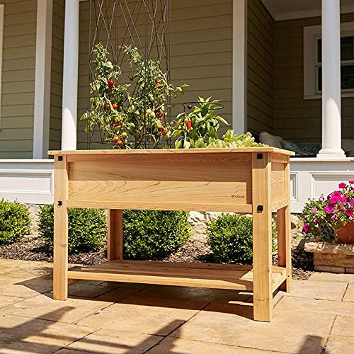 Panacea 81711 Mission Cedar Elevated Garden Bed with Shelf Tan 4'L 32 H