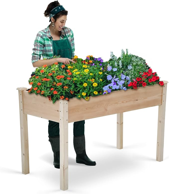 Raised Garden Bed 49x24x30 in Elevated Planter Bed Wooden Garden Beds with Legs Outdoor Plants Beds for Garden Patio Vegetables Herbs Nature