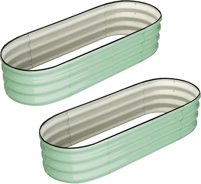 2 Pcs Oval Raised Garden Bed 4.5×2×1.5ft Raised Beds for OutdoorPlanter Raised BoxesOpen-Ended Base Metal Raised Planter BedsLarge Metal Garden Box for Vegetables Flowers Tool-Free Assembly
