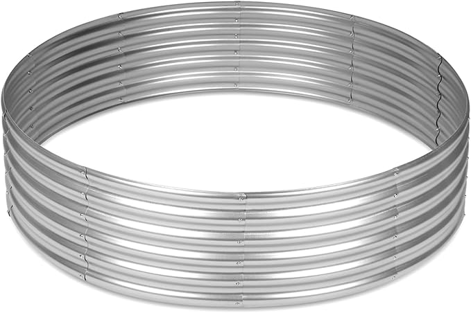 OUSHENG 4x4x1ft Round Galvanized Raised Garden Beds Outdoor Steel Fire Pit Ring Flower Planter Large Metal Above Ground Boxes Kit for Gardening Vegetables Outside