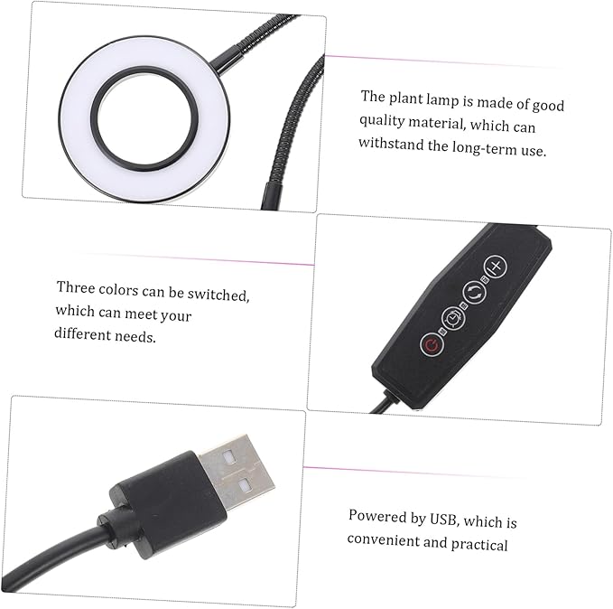 Adjustable LED Plant Growth Light Timer Dual-Head Clip Design for Indoor Plants Dimmable Brightness 5V Energy Efficient for Home Gardening