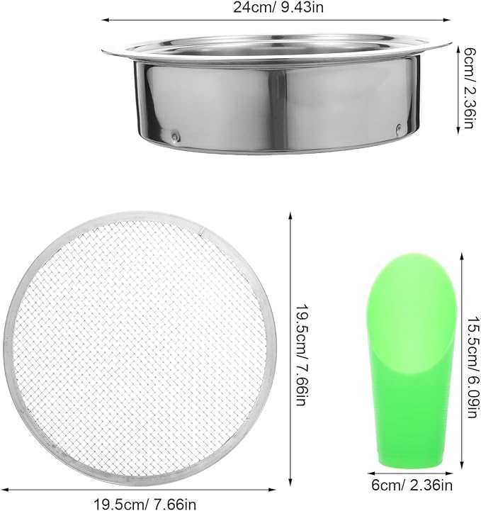 Amosfun Stainless Steel Soil Sifter Set with Shovel – Garden Potting Sieves for Compost Dirt and Rock Filtration – 1mm 3mm 6mm Mesh Screens for Home Gardening and Landscaping