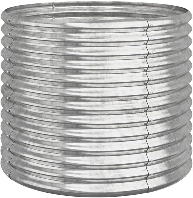 Large Silver Round Raised Garden Bed Planter Powder-Coated Steel Outdoor Cylindrical Planter Box for Patio Balcony Garden 31.5 Inch Diameter
