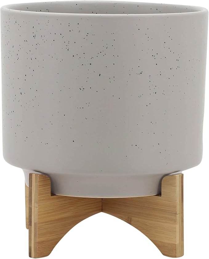 Generic 10 Planter W Wood Stand Matte Beige