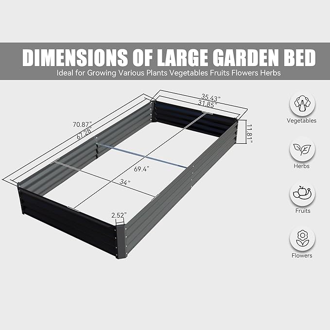 Outdoor Garden Bed Galvanized Raised Planter Garden Boxes Large Metal Planter Box for Gardening Vegetables Fruits Flowers (6x3x1FT)