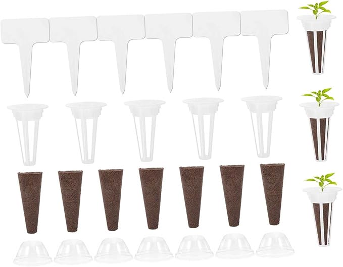 4sets Hydroponic Planter Grow Baskets with Sponge Labels and Transparent Humidity Domes for Indoor Gardening Suitable for Aerogarden Hydroponics Supplies and Plant Growth