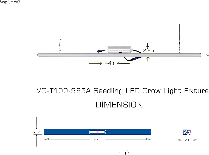 LED Grow Light Lamp for Indoor Plant Seedling Germination Vege Flower GrowthFull Spectrum CRI 90+ High Output White Light CCT 6500KIsolated Dimming Driver with On/Off Switch100 Watt4Feet