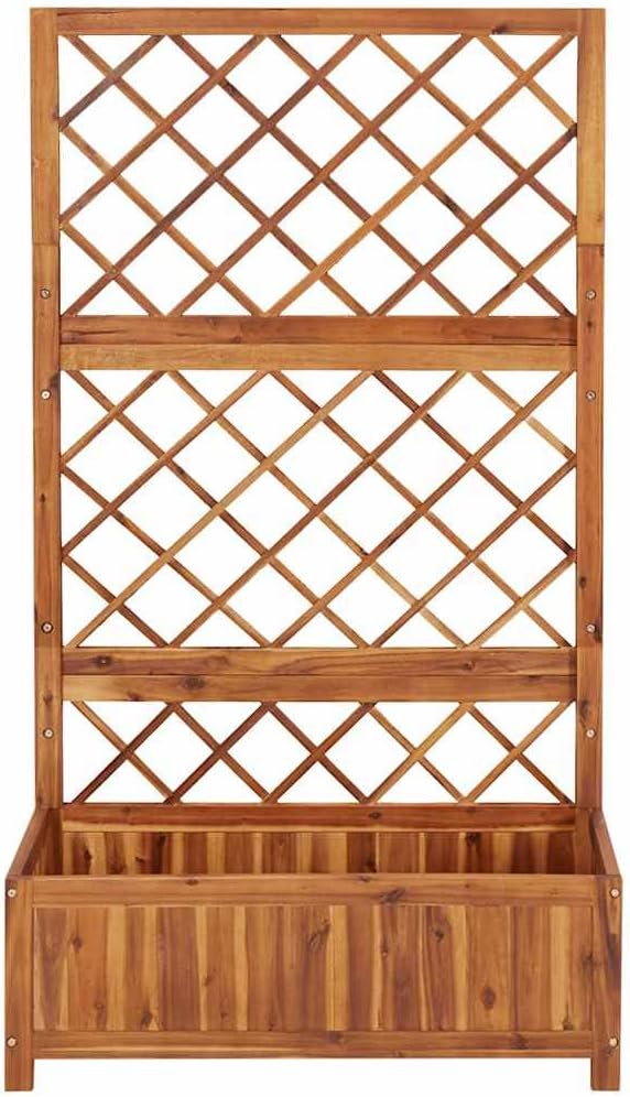 Raised Garden Bed Solid Acacia Wood Oiled Finish 33.5x15x59.1in Outdoor Planter Box with Trellis for Climbing Plants Patio Balcony