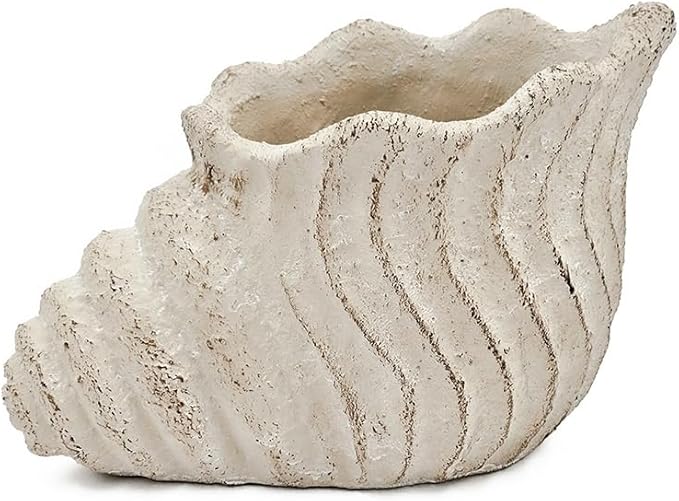 9x5.5x5.7 Sand and Cement Conch Planter with Textured Beige