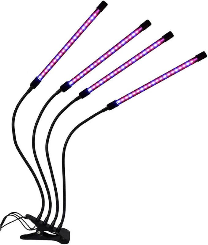 SagaSave LED Grow Light for Indoor Plants Full Spectrum Clip Plant Growing Lamp with 3 Light Modes and 3 Timing Levels 3/9/12 Hr Auto On Off (4 Head)