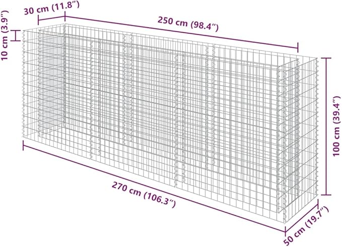 vidaXL Gabion Steel Raised Bed - Large Capacity Silver Galvanized Planter Proof and Weather- Mesh Grid Stabilized for Garden Patio Easy Assembly