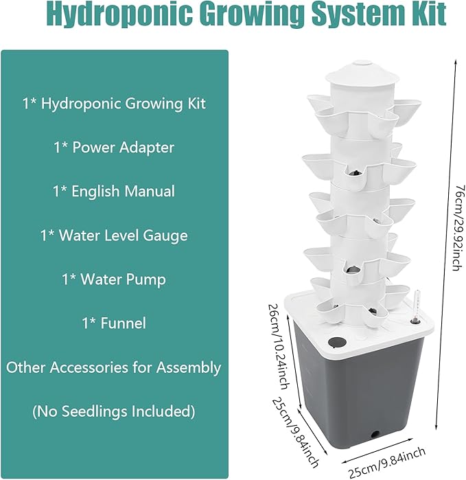 ZAIHW 25-Plant Vertical Tower Garden System Indoor Hydroponic Growing Kit with Pump &amp Water Level Gauge Vertical Vegetable Planter for Gardening Enthusiasts
