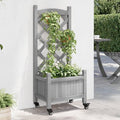Grey Solid Fir Wood Planter with Trellis 11.8x15.7x38.4 in Rectangular Raised Garden Bed on Wheels Outdoor Indoor Planter Box for Climbing Plants