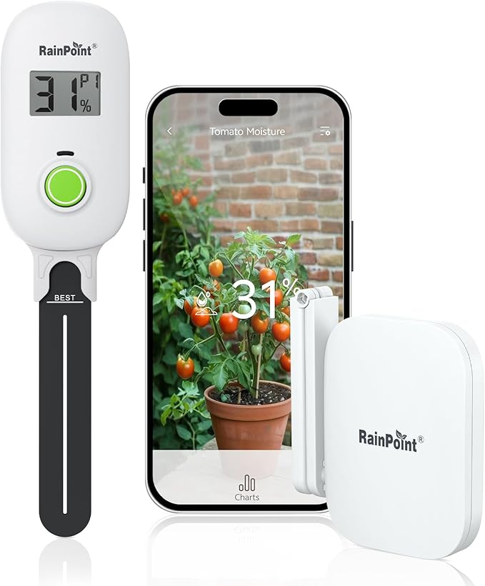 RAINPOINT Smart Digital Wireless Plant Moisture Meter Houseplants Indoor WiFi Hub Kit with Low/High Moisture AlertReal-time Monitor Hygrometer Sensor Outdoor Gardening Push Notification&ampEmail