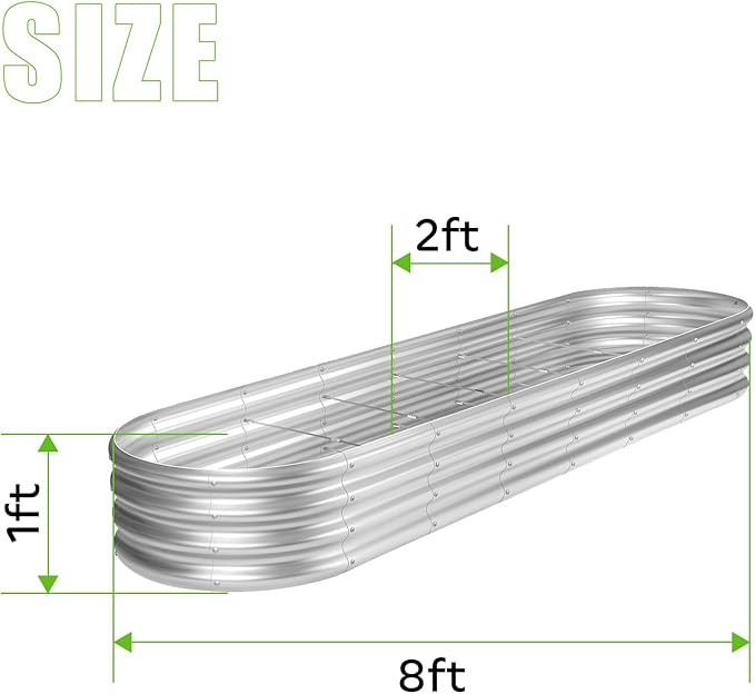 Land Guard 8ft Galvanized Raised Garden Bed Kit Raised Garden Boxes Outdoor Oval Metal Raised Garden Beds for Vegetables Silver108 Gallon Capacity(with 10 Connecting rods)